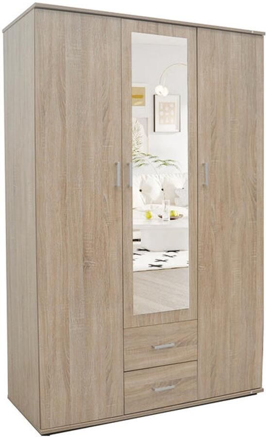 Rousseau Kledingkast Marc met spiegel 3 deuren & 2 lades Sonoma eik - Foto 2