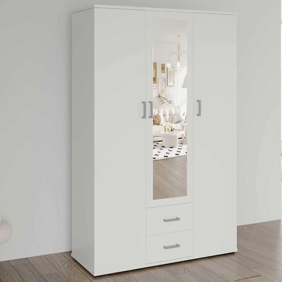 Rousseau Kledingkast 'Marc' 3 deuren met spiegel Wit 120cm breed
