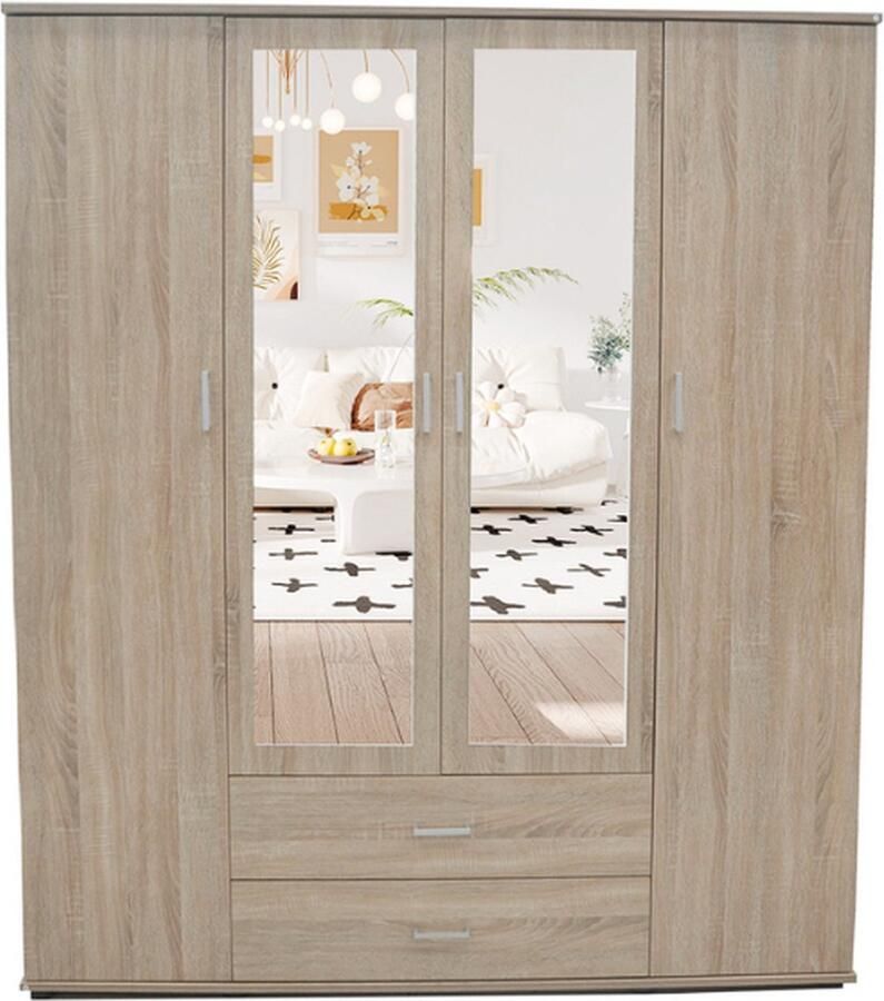 Rousseau Kledingkast Marc met spiegel 4 deuren & 2 lades Sonoma eik - Foto 2