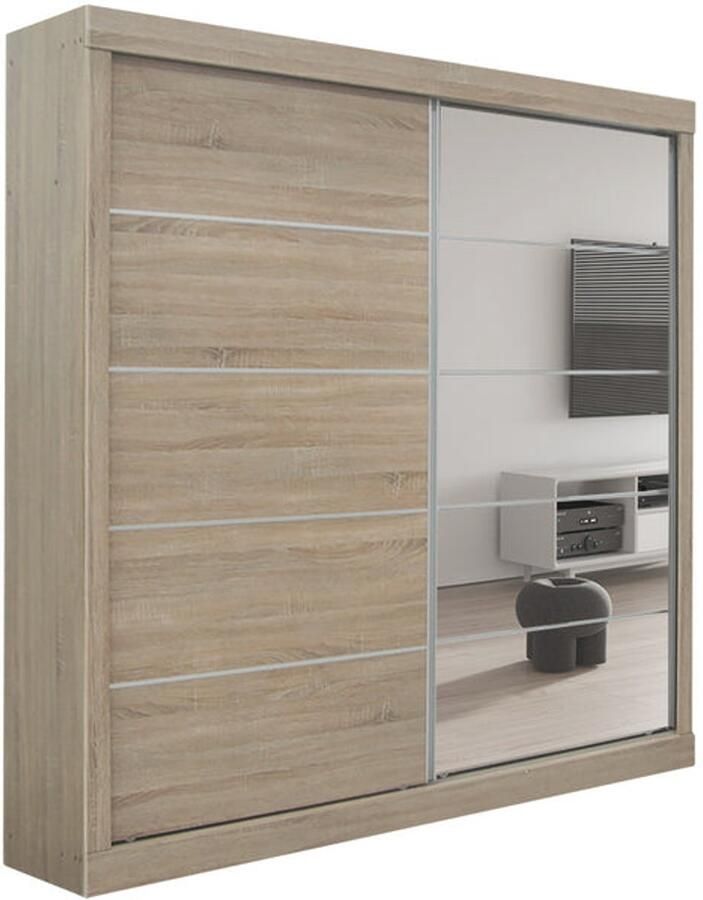 Rousseau Schuifdeurkast 'Mike' met spiegeldeur- Sonoma afwerking H197 5 x B182 5 x D52 5 cm - Foto 3