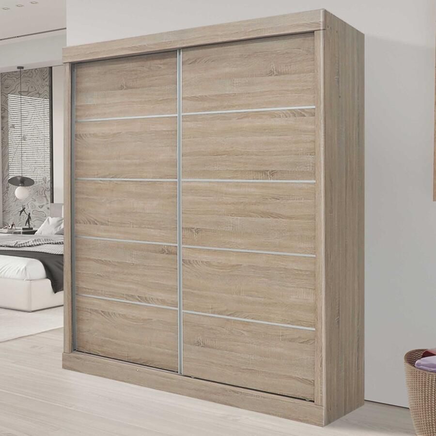 Rousseau Schuifdeurkast Mike 182 5 x 52 5 cm x 197 5 cm Sonoma-afwerking