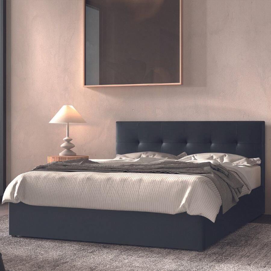 Rousseau EMOB Kofferbed Peggy 160x200 cm incl. lattenbodem -zwart Gestoffeerde tweepersoonsbedden Zwart Hout; Kunstleer; Spaanplaat Gestoffeerde tweepersoonsbedden Tweepersoons Normaal bed Op voorraad