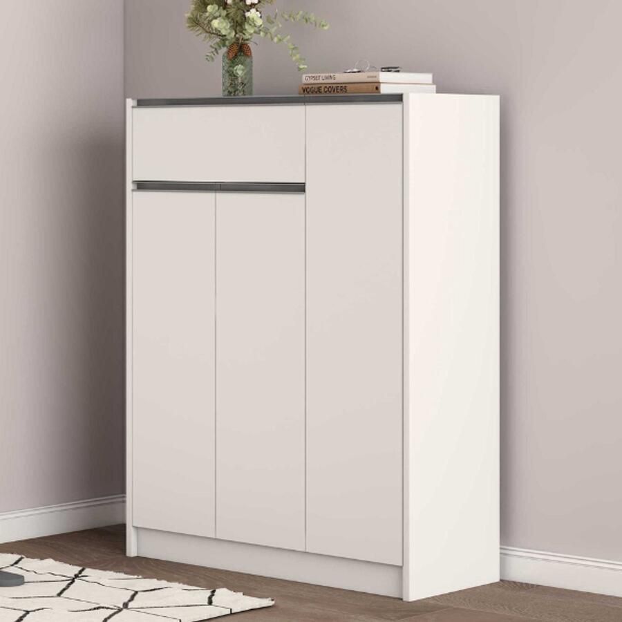 Rousseau Lilly Schoenenkast: 3 Deuren 1 Lade Wit H-H 117 x B-L 90 x D-P 35 cm