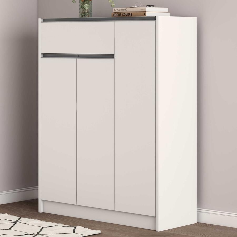 Rousseau Lilly Schoenenkast: 3 Deuren 1 Lade Wit H-H 117 x B-L 90 x D-P 35 cm - Foto 2