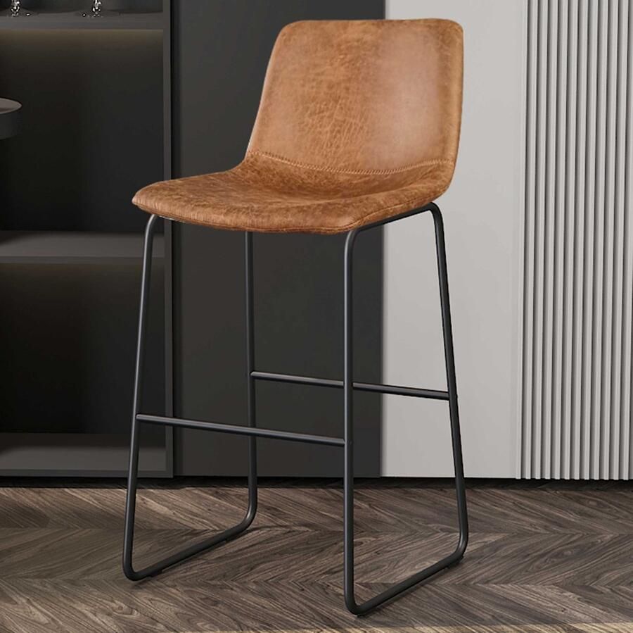 Rousseau Mancia barstoel PU Cognac Metaal en Vintage Stoffering Set van 2