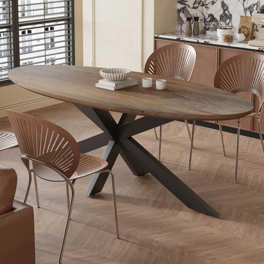 Rousseau Ovale Eettafel Tommy 220x100 cm donkerbruin magnoliahout