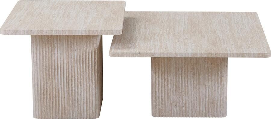 Rousseau Set van 2 Salontafels 'Bobby' Decor travertin Beige - Foto 2