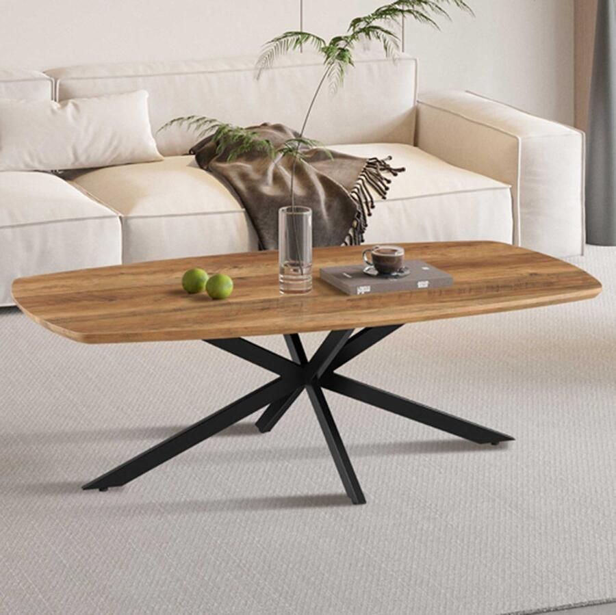 Rousseau EMOB Salontafel Aziz 130x70x42.5cm deens ovaal mangohout zwart Ovale salontafels Bruin MDF; Metaal Ovale salontafels Op voorraad