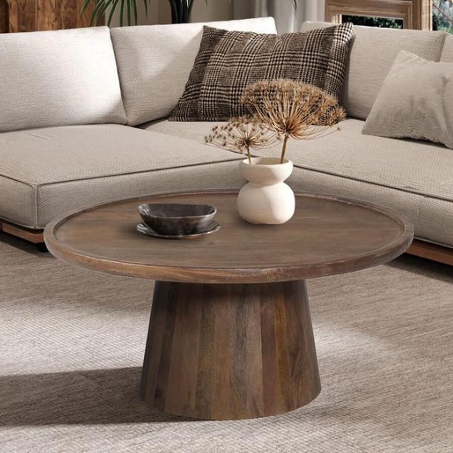 Rousseau Salontafel 'Jules' 80x36 cm Rond Mango Hout Lichtbruin - Foto 2