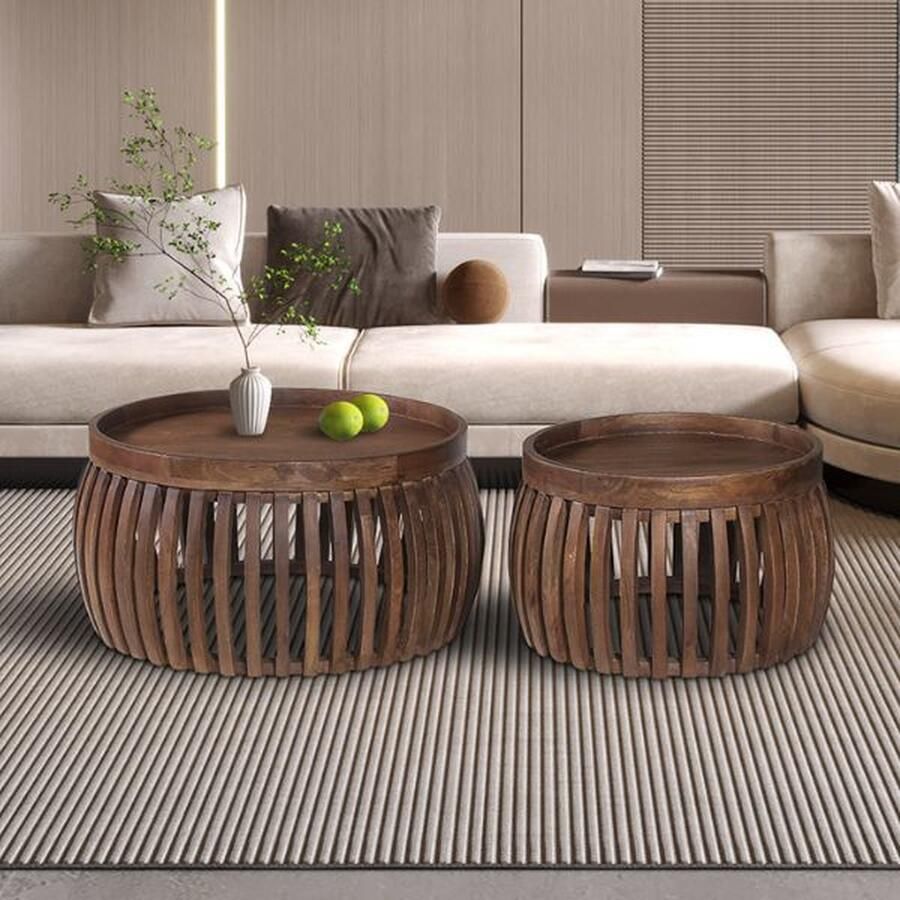 Rousseau Salontafel 'Corry' 2-delige set Mango Hout Lichtbruin