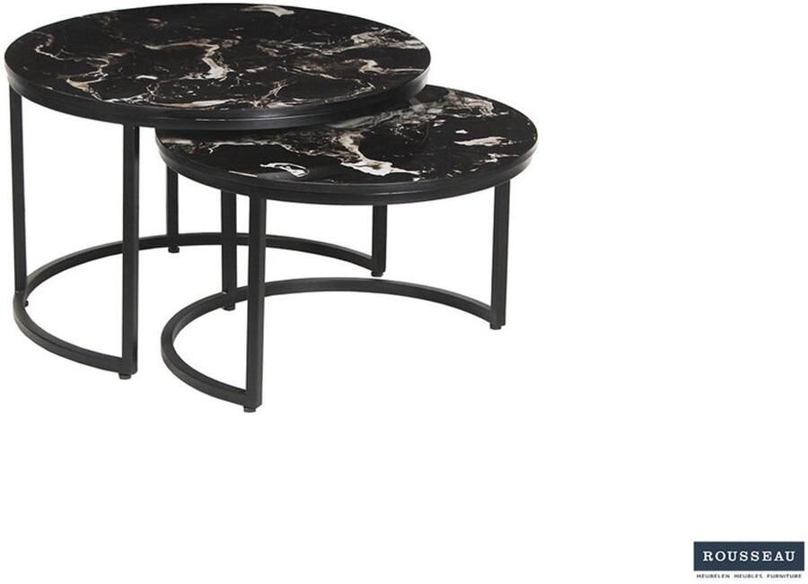 Rousseau Nazaro Marmerlook stenen salontafel 2-delig | Zwart metalen
