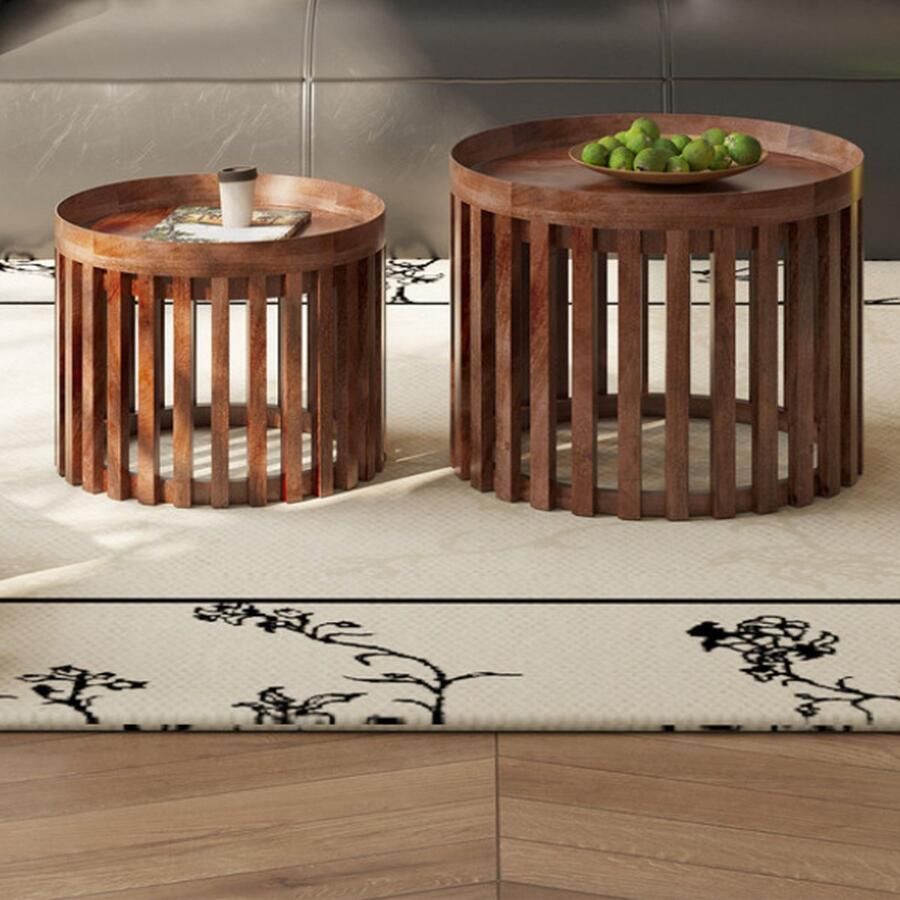 Rousseau Salontafel 'Noah' 2-delig Rond Mango Hout Lichtbruin