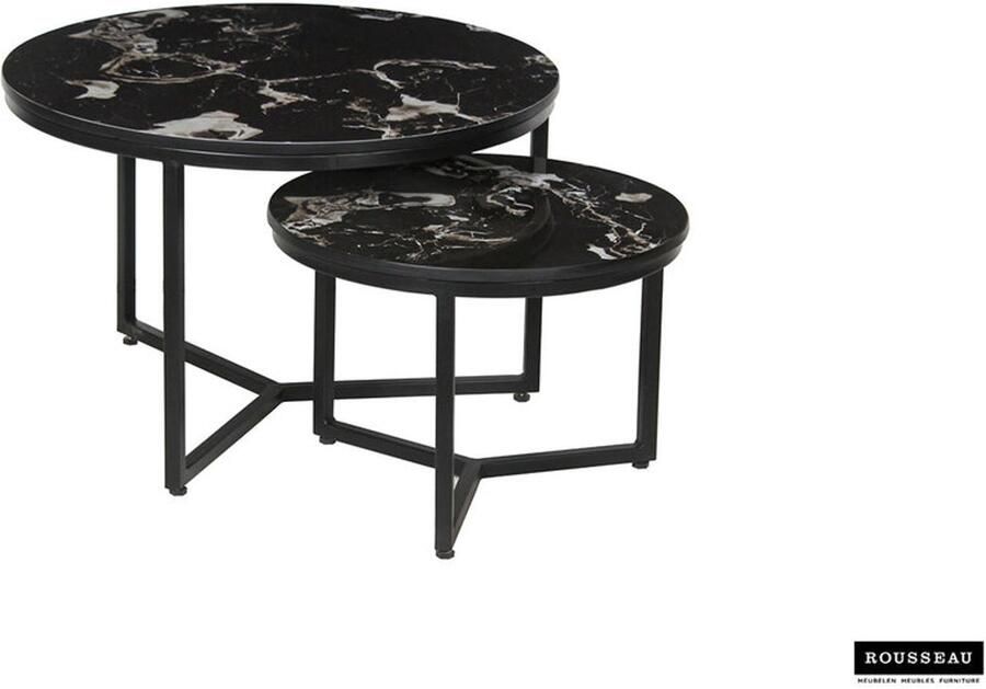 Rousseau Salontafel 'Ravenna' 2-delig Steen Marmerlook Zwart