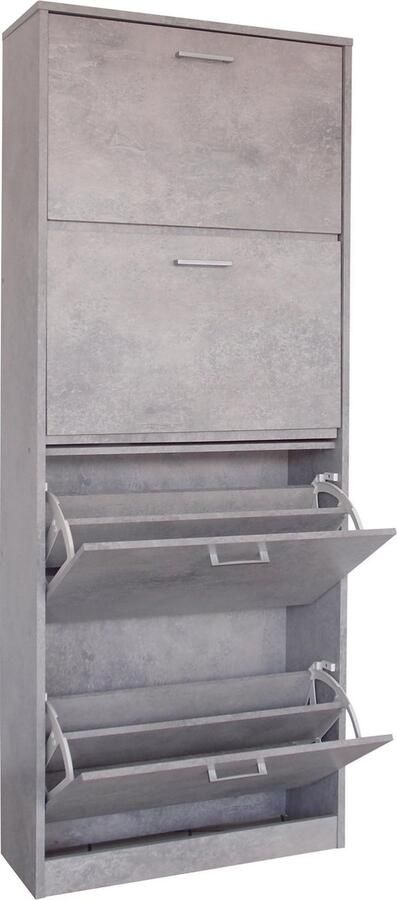 Rousseau EMOB Schoenenkast Carini 4 laden grijze eik Schoenenkasten outlet Grijs Spaanplaat Schoenenkasten outlet Op voorraad - Foto 2