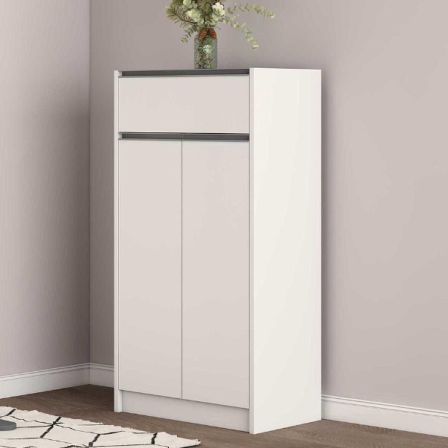 Rousseau Schoenenkast 'Lilly' 2 Deurs 1 Lade Wit H 117 x B 60 x D 35 cm