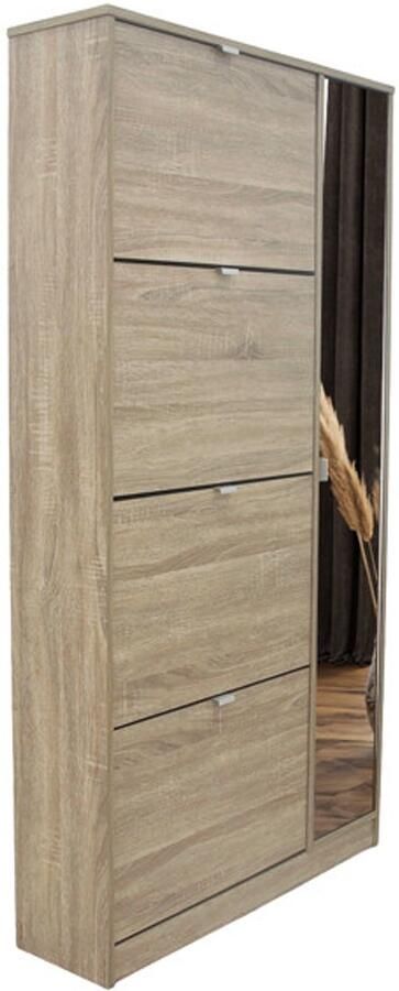 Rousseau Schoenenkast 'Marcel' 4 laden en 1 spiegeldeur Decor Sonoma H 159 x B 85 x D 24 cm