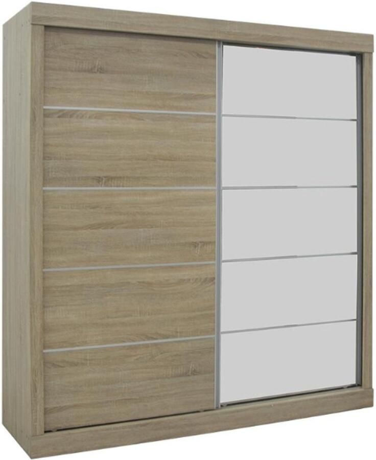 Rousseau Schuifdeurkast 'Mike' met spiegeldeur- Sonoma afwerking H197 5 x B182 5 x D52 5 cm - Foto 2