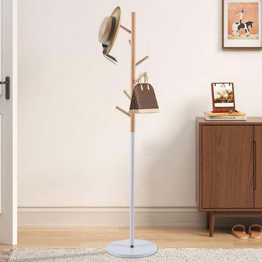 Rousseau EMOB Staande kapstok Viola Ø37 x 172 cm Beukenhout Metaal Hal & berging Wit Hout; Metaal Hal & berging Op voorraad