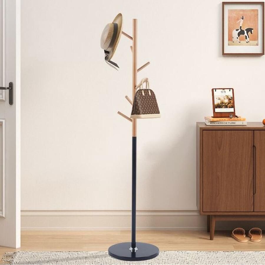 Rousseau EMOB Staande kapstok Viola Ø37 x 172 cm Beukenhout Metaal Staande kapstokken Zwart Hout; Metaal Staande kapstokken Op voorraad