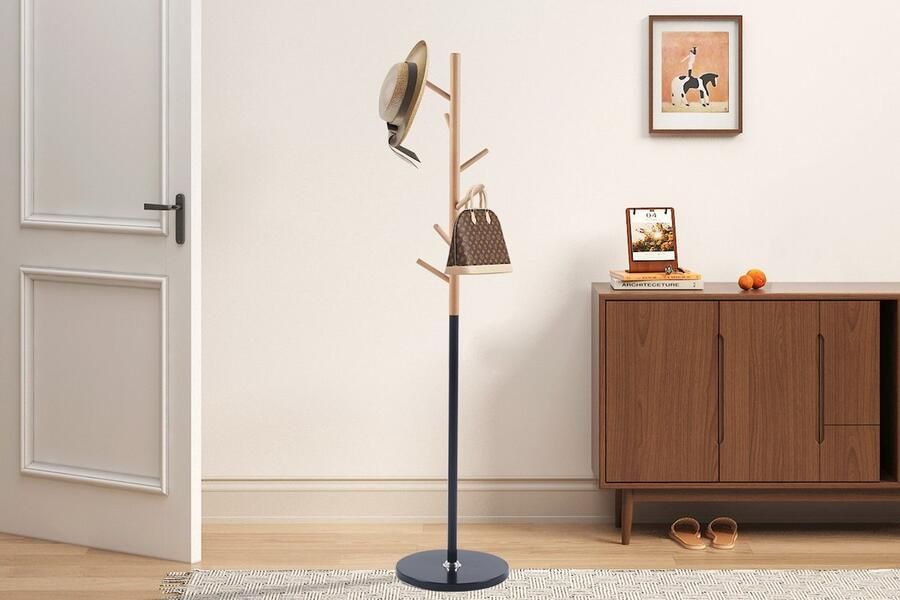 Rousseau EMOB Staande kapstok Viola Ø37 x 172 cm Beukenhout Metaal Staande kapstokken Zwart Hout; Metaal Staande kapstokken Op voorraad
