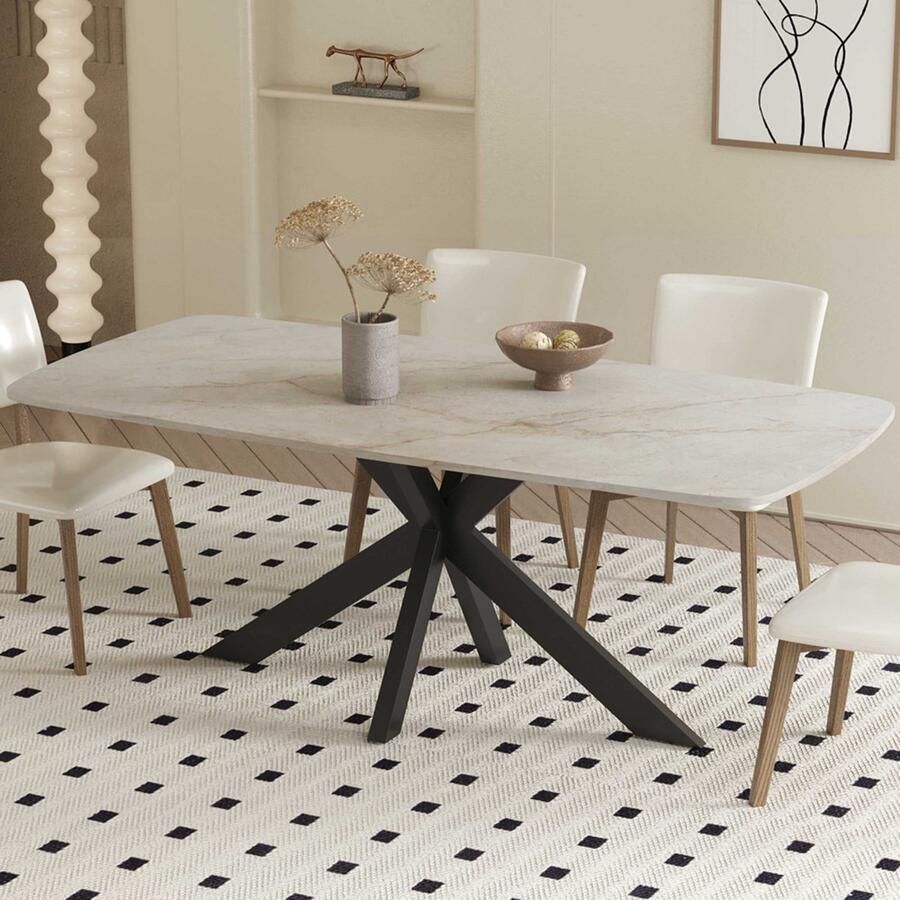 Rousseau Tafel 'Apollo' 180 cm Deens Ovaal Glanzend Steen Shakespear Beige