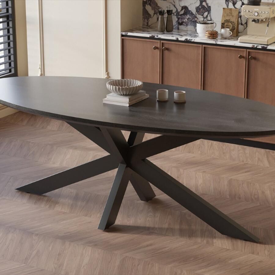 Rousseau Tafel 'Tommy' 220x100 cm Ovaal Spider-Poot Mango Hout Zwart