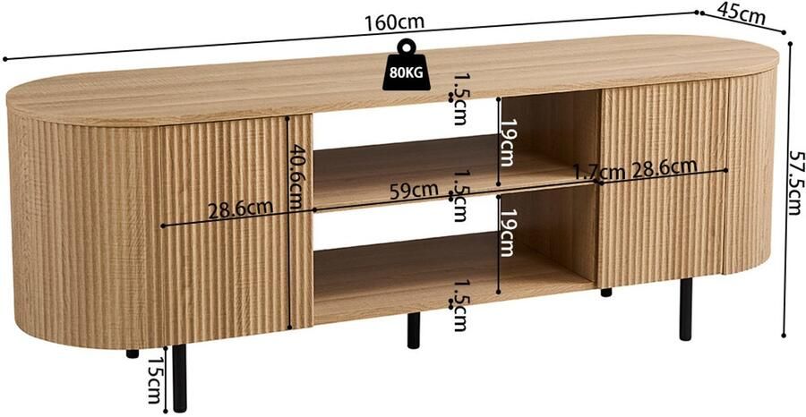 Rousseau TV meubel 'Lagos' 160 cm Decor Eik Naturel