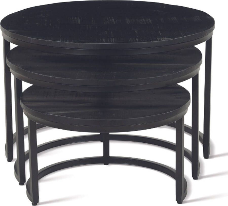 Rousseau Salontafel 'Arnod' 3-delig Mango Hout Zwart - Foto 2