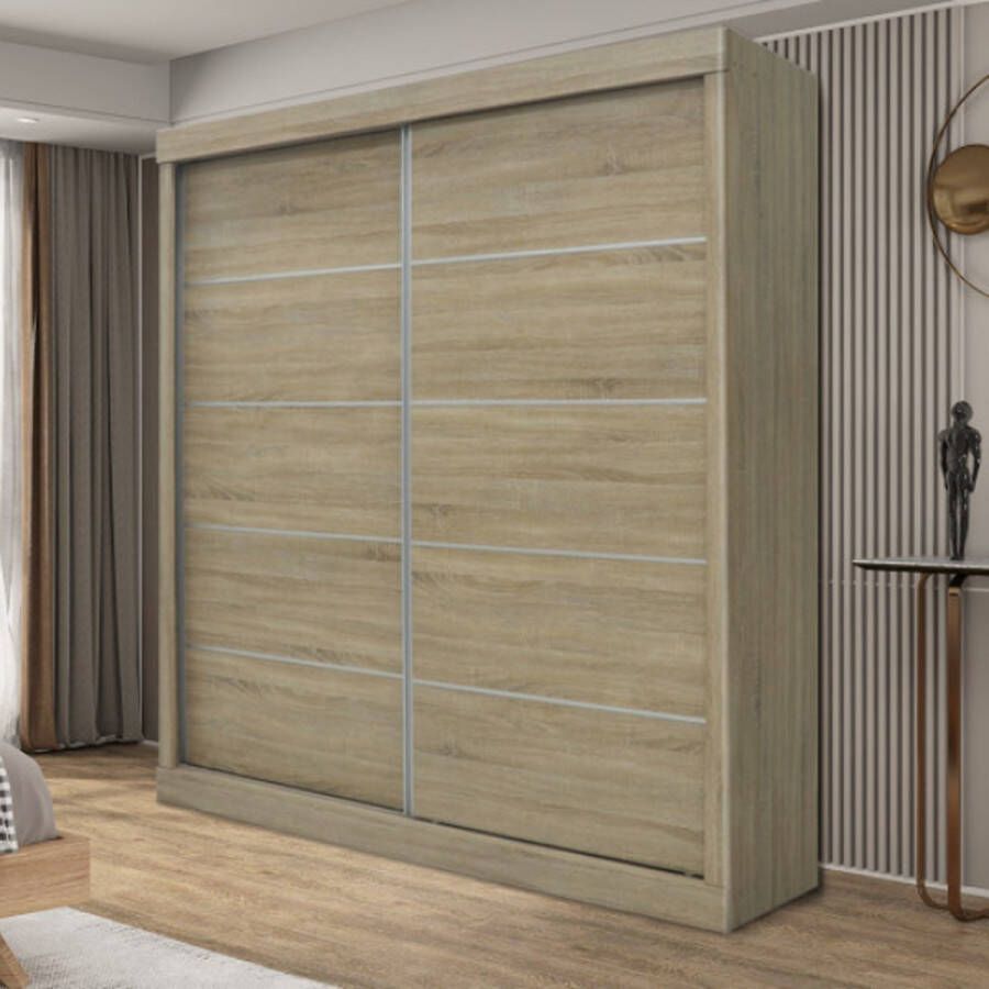 Rousseau Schuifdeurkast Mike 182 5 x 52 5 cm x 197 5 cm Sonoma-afwerking - Foto 3