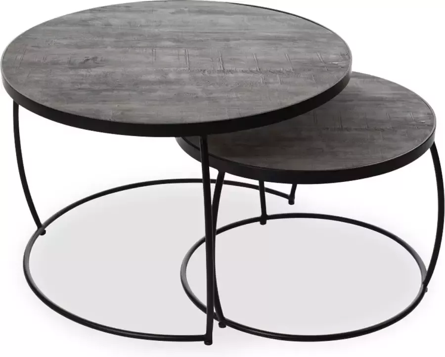 Rousseau EMOB Set van 2 salontafels Lars-grijs mangohout 2-delige salontafelsets Grijs Hout; Metaal 2-delige salontafelsets Op voorraad - Foto 2