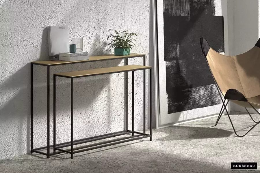 Rousseau Set van 2 sidetables Tuline goud zwart metaal - Foto 2