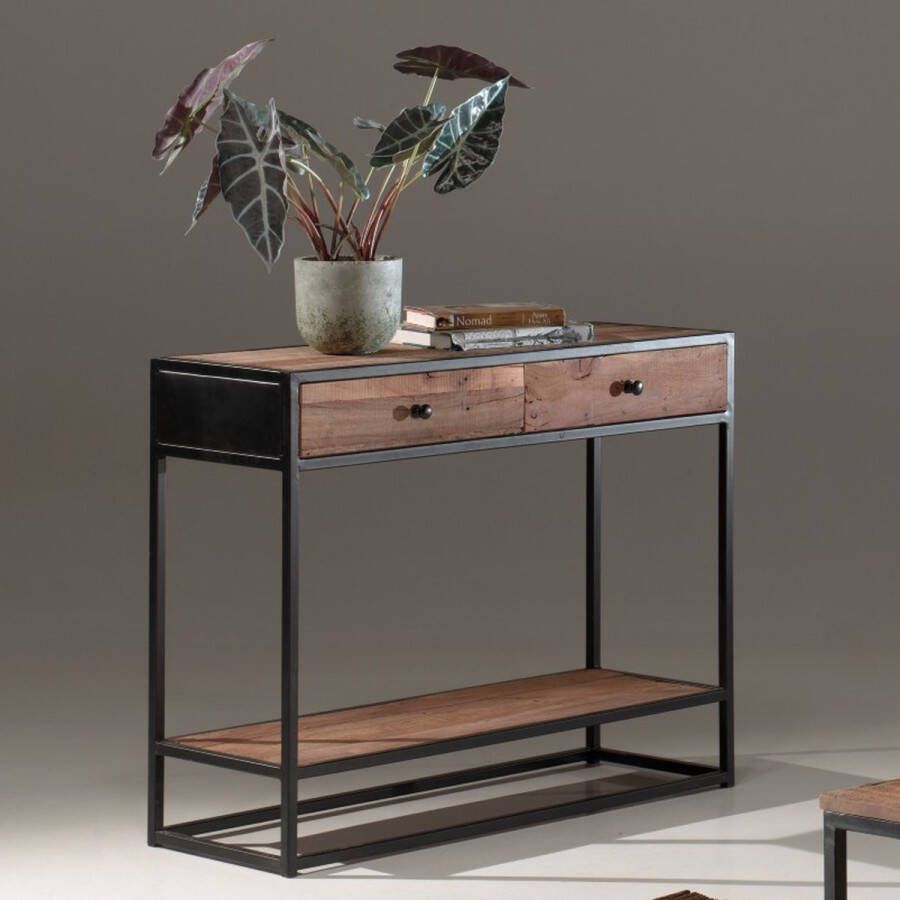 Rousseau Sidetable Tatum 100cm met 2 lades industrieel gerecycleerd hout