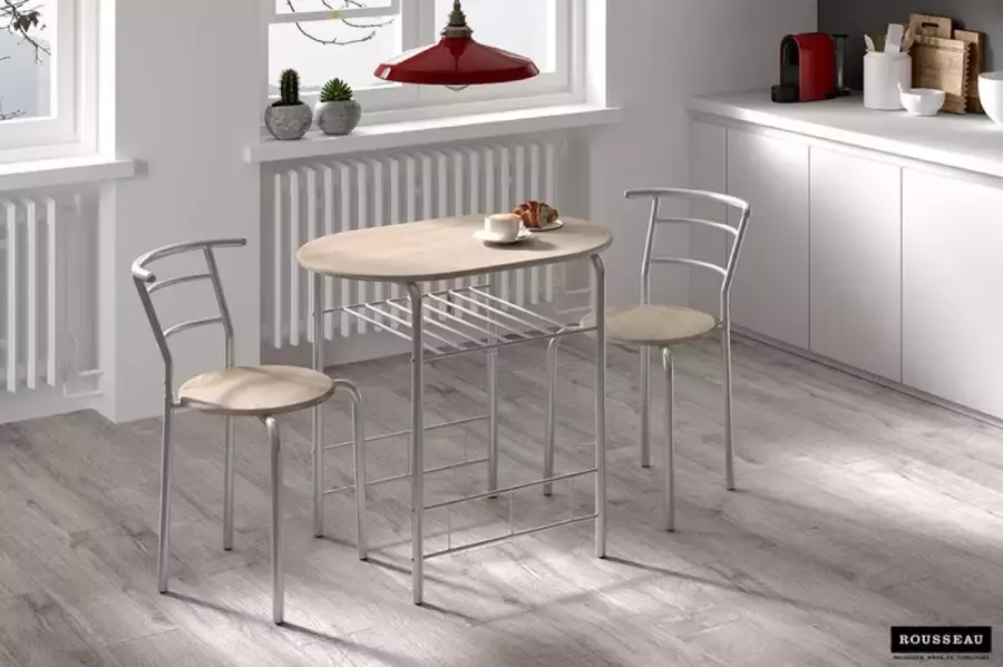 Rousseau EMOB Tafel met 2 stoelen Ada-sonoma eik grijs metaal Eettafels met stoelen Grijs Metaal; Spaanplaat Eettafels met stoelen Op voorraad - Foto 3