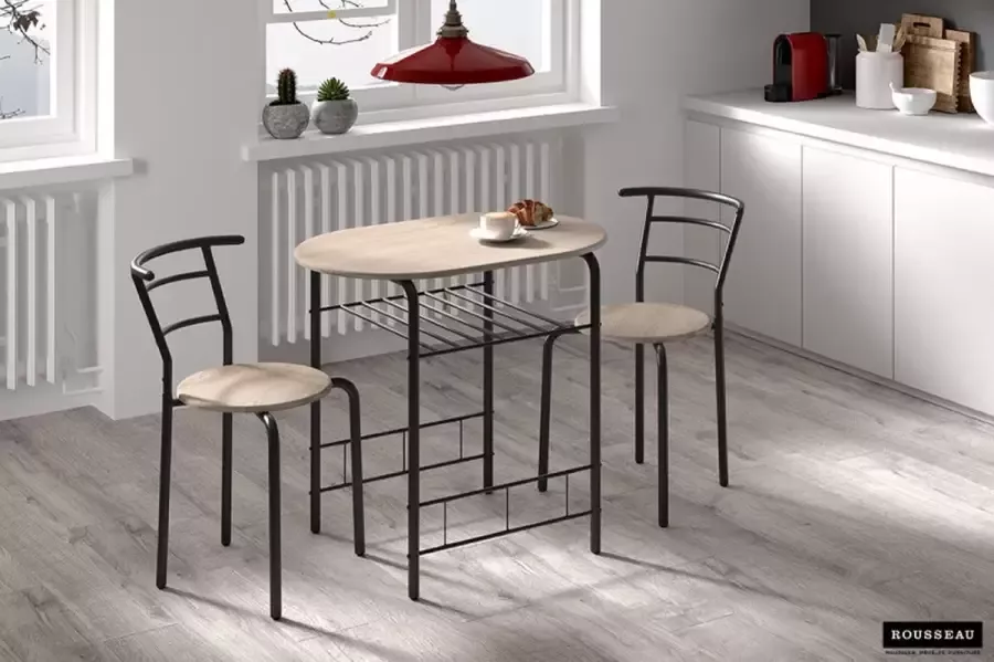 Rousseau EMOB Tafel met 2 stoelen Ada-sonoma eik zwart metaal Eettafels met stoelen Zwart Metaal; Spaanplaat Eettafels met stoelen Op voorraad - Foto 2
