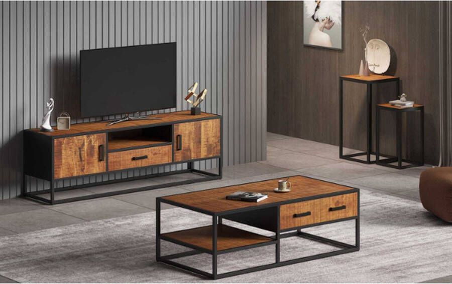 Rousseau TV Meubel Magnolia TV-meubel: Madeira Metalen Frame en Exotisch Hout 50xx40 160cm Bruin