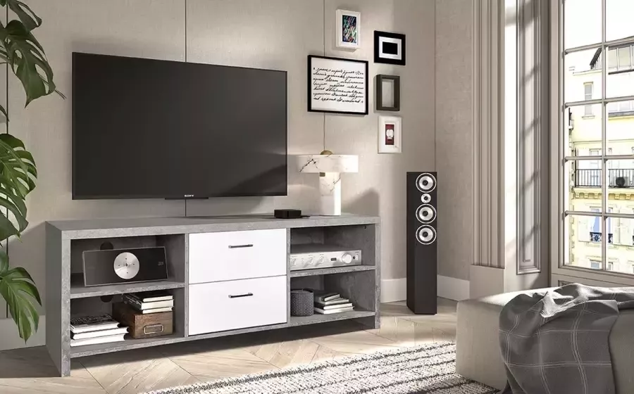 Rousseau TV Meubel Tv-meubel Dixy met 2 lades 150cm Wit; Grijs; Betonlook