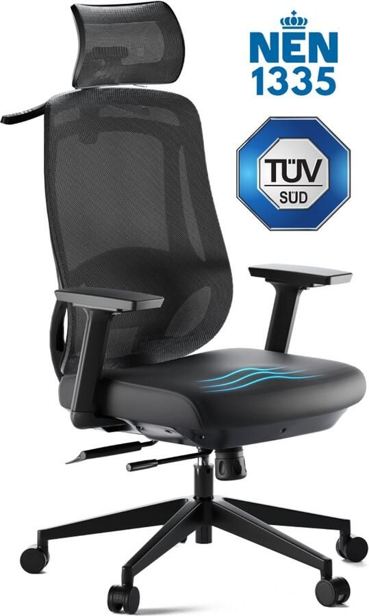 Roveo Ergonomische Bureaustoel Office Chair NEN1335-gecertificeerd Volwassenen Gamestoel Hoofdsteun Zwart - Foto 2