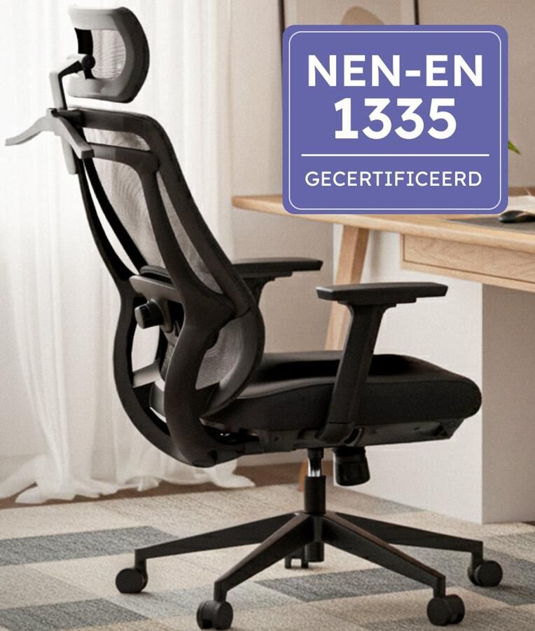 Roveo Ergonomische Bureaustoel Office Chair NEN1335-gecertificeerd Volwassenen Gamestoel Hoofdsteun Zwart - Foto 2