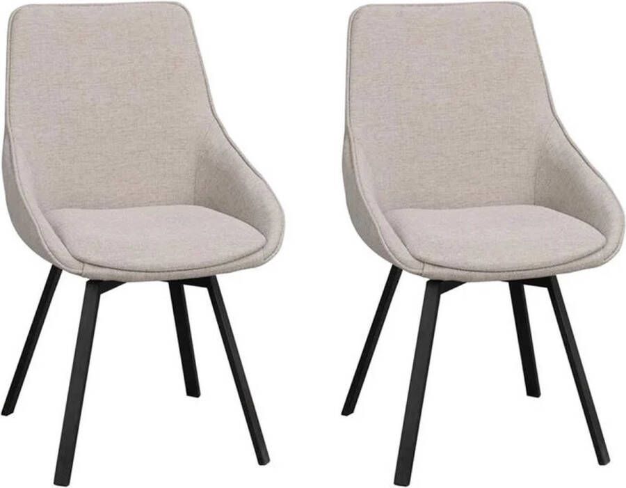 Rowico Home Alison Eetkamerstoel Draaibaar Beige Stof Zwart Metalen Poten Set van 2 Eetkamerstoelen