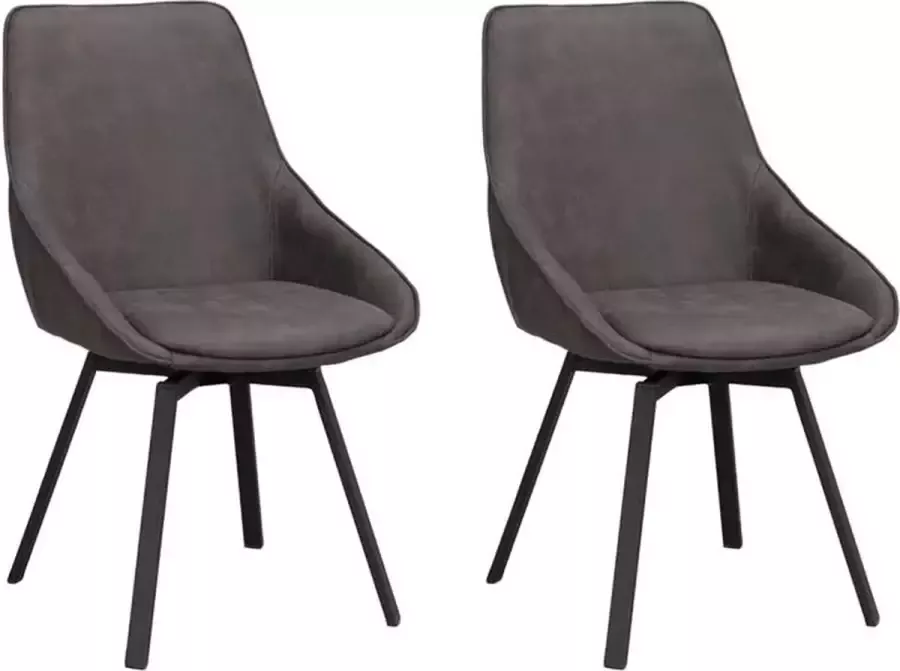 Rowico Home Alison Eetkamerstoel Draaibaar Donkergrijs Kunstleer Zwart Metalen Poten Set van 2 Eetkamerstoelen
