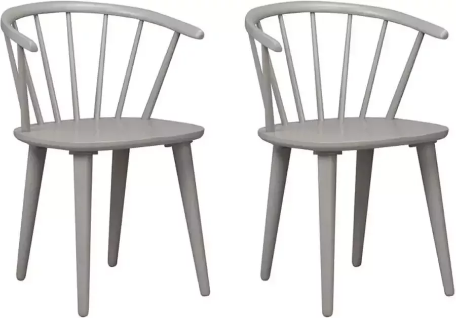Rowico Home Carmen Houten Spijlenstoel Grijs Hout Scandinavisch Set van 2 Eetkamerstoelen