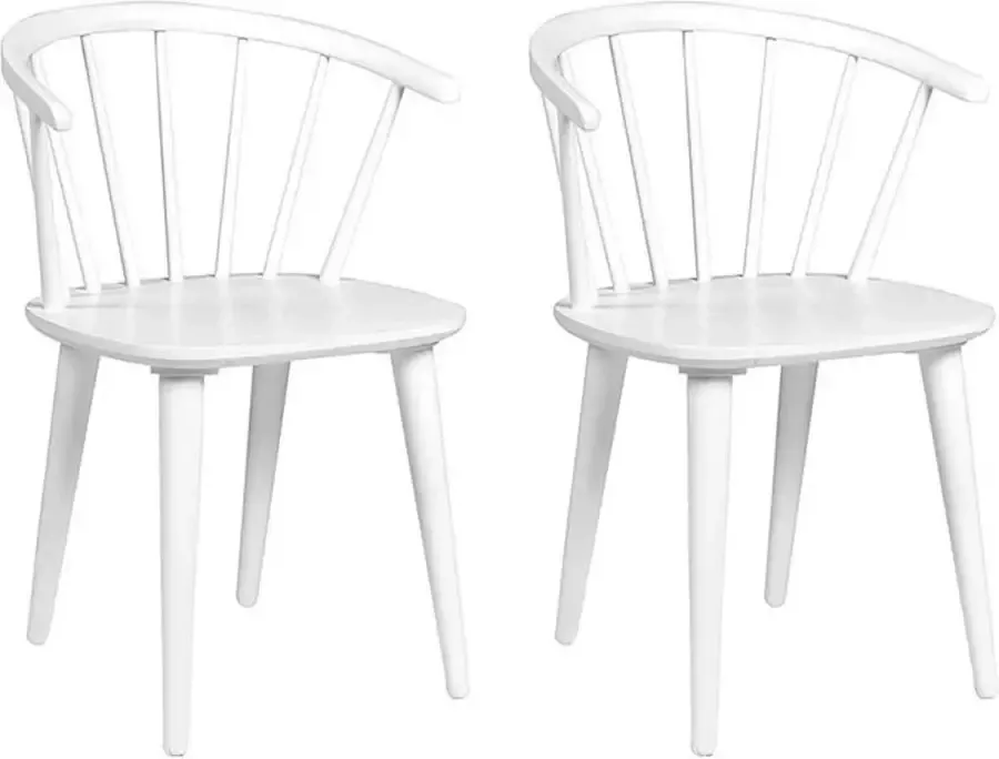 Rowico Home Carmen Houten Spijlenstoel Wit Hout Scandinavisch Set van 2 Eetkamerstoelen