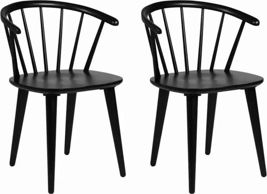 Rowico Home Carmen Houten Spijlenstoel Zwart Hout Scandinavisch Set van 2 Eetkamerstoelen