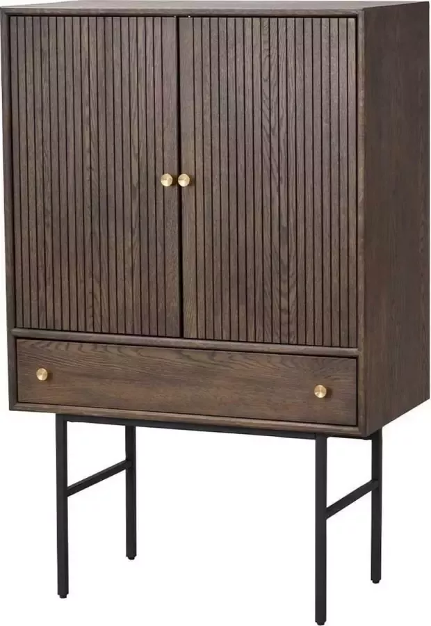 Rowico Home Clearbrook houten opbergkast walnoot 125 x 42 cm Wandkast Dressoir Opbergkast Eiken fineer Soft close Messing