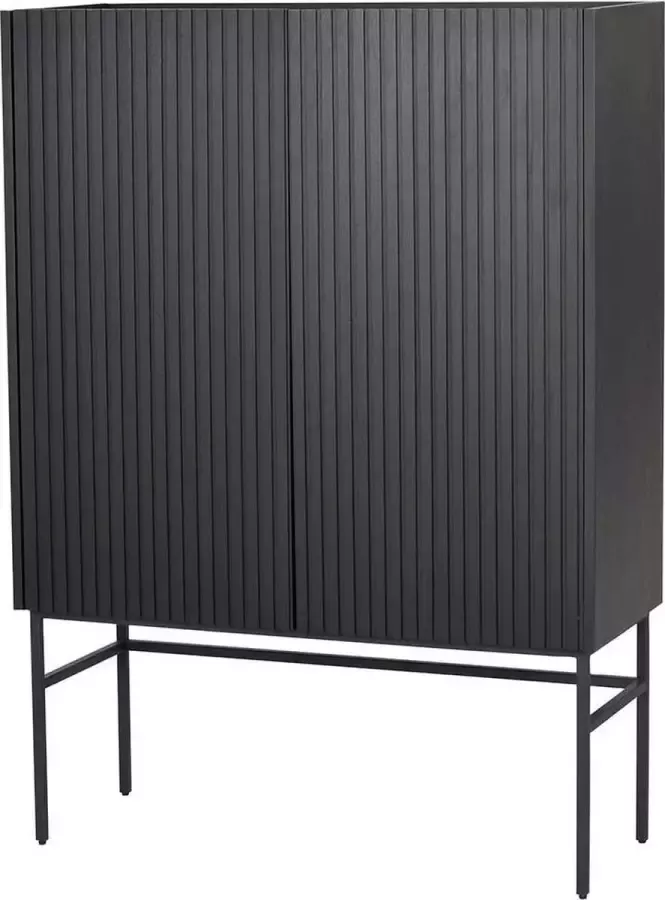 Rowico Home Halifax Houten Kast Zwart Dressoir -met Zwarte Metalen Poten 3 Vakken Dichte kast Verstelbare Planken Industrieel 100 x 40 x 140 cm