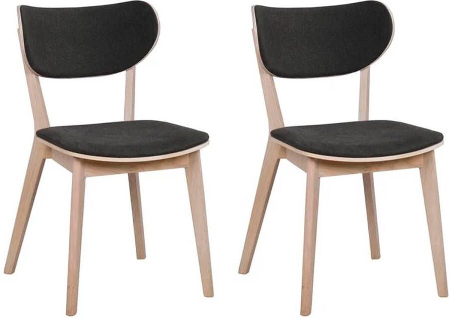 Rowico Home Kato Eikenhouten Eetkamerstoel Whitewash Met Grijze Zitting Hout Stof Scandinavisch Set van 2 Eetkamerstoelen