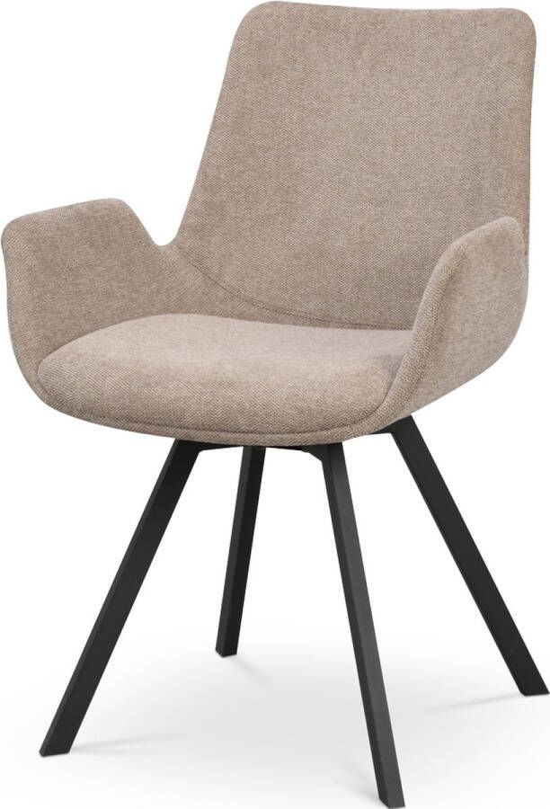 Rowico Home Norwell Eetkamerstoel Draaibaar Beige Met Armleuning Stof Zwart Metalen Poten Modern Armstoel
