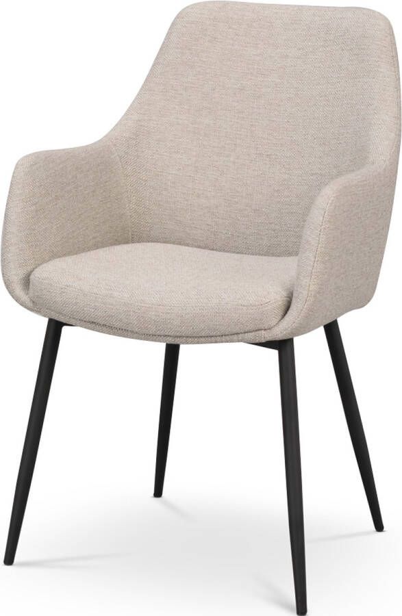 Rowico Home Reily Eetkamerstoel Beige Met Armleuning Stof Zwarte Poten Modern Armstoel