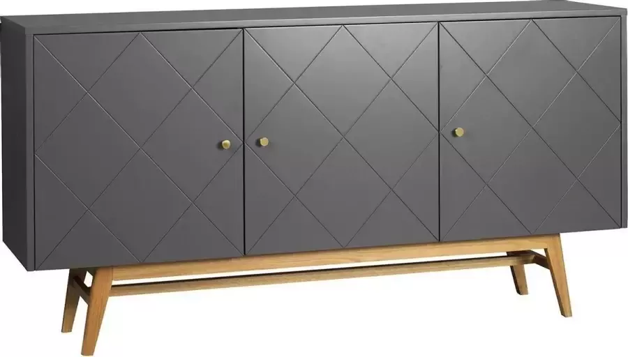 Rowico Home Rosswood houten sideboard donkergrijs 169 x 87 cm Dressoir Grijs Natural hout Messing Modern Soft close