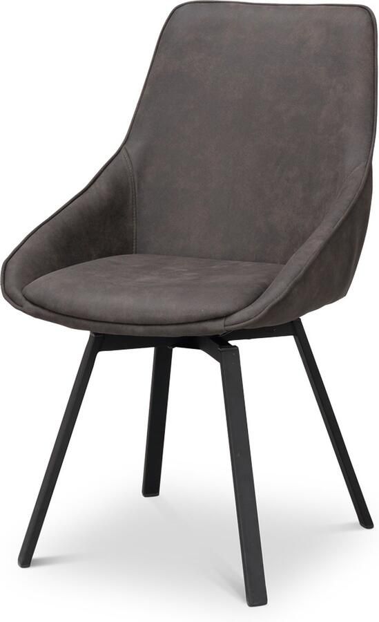 Rowico Home Alison Eetkamerstoel Draaibaar Donkergrijs Kunstleer Zwart Metalen Poten Modern Industrieel